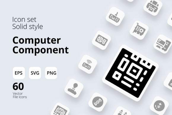 Computer Component Icon Set Solid Style: Graphics for Icons