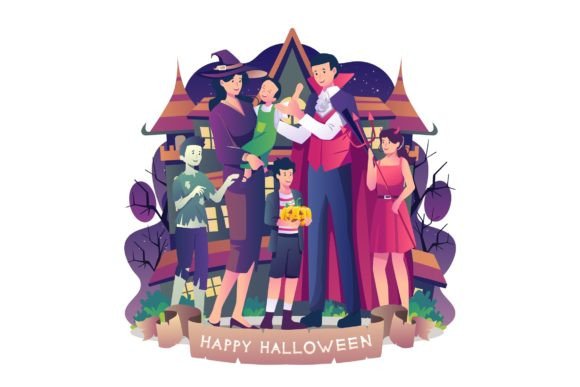 Family in Halloween Illustration: Graphics and Illustrations for Seasonal Branding
